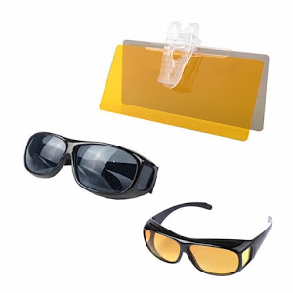 Set parasolar auto hd vision cu functie pentru zi/noapte + set 2 perechi ochelari condus zi/noapte hd vision