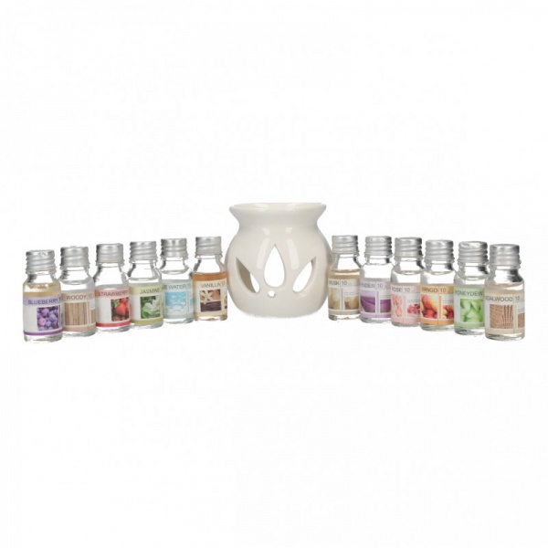 Difuzor aromaterapie, cu 12 sticlute ulei parfumat, 10ml