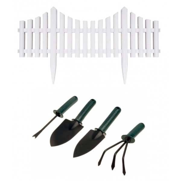 Set gradina - 4 bucati gardulet decorativ din plastic + 4 unelte pentru gradinarit